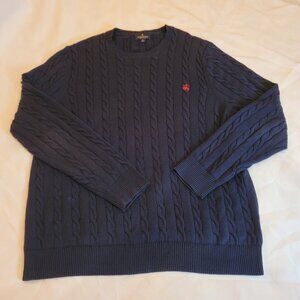 Brooks Brothers Crewneck Cable Knit Sweater Navy XL 100% Supima Cotton